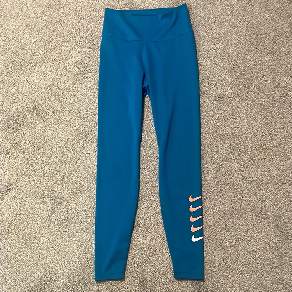 Nike Blue and Orange Athletic Leggings with Compression Fit
